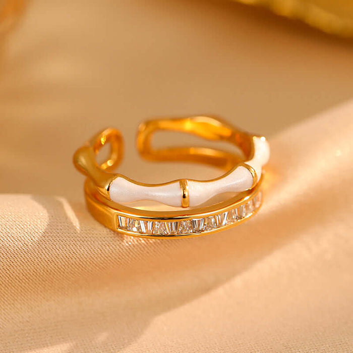 Zircon Bamboo Joint Open Ring elegant office wear.
