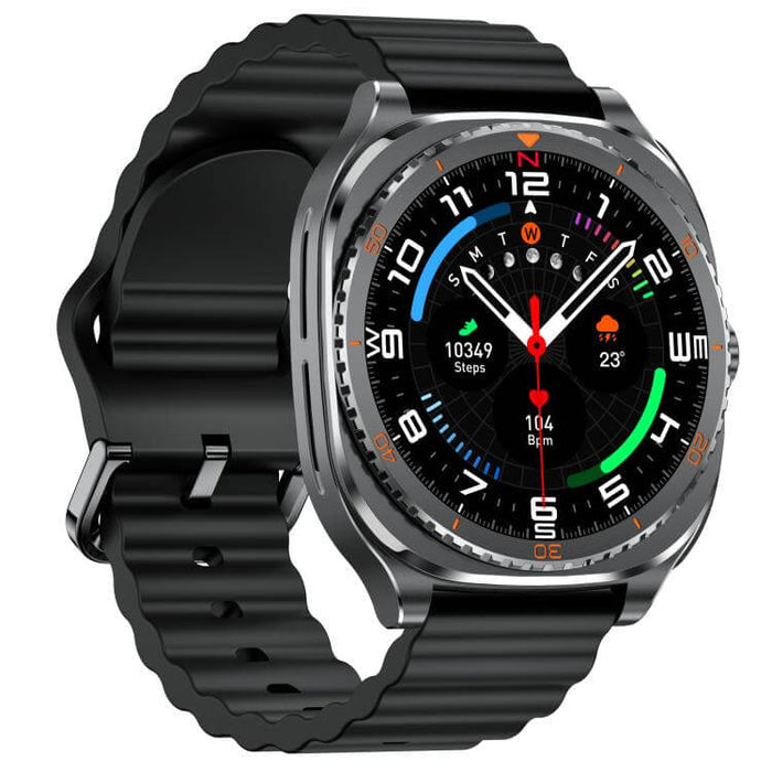 1.53-inch Display 2-in-1 Smart Sports Watch with multifunctional display and sleek black band.