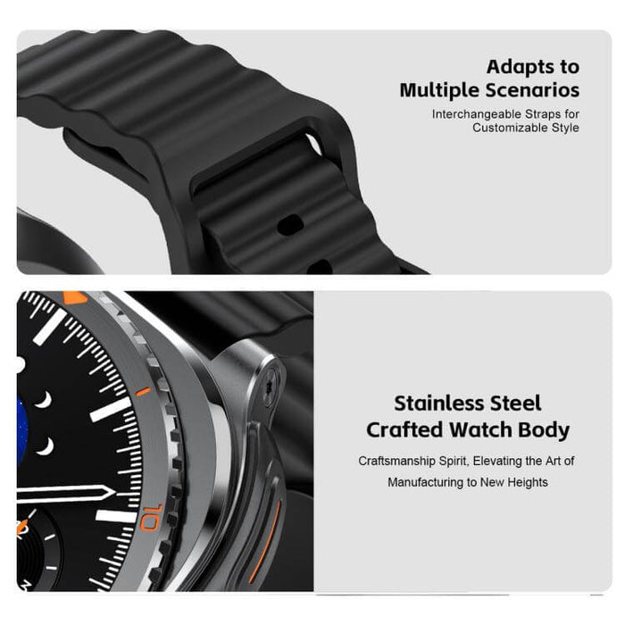 Image of 1.53-inch Display 2-in-1 Smart Sports Watch featuring interchangeable straps and stainless steel crafted watch body.