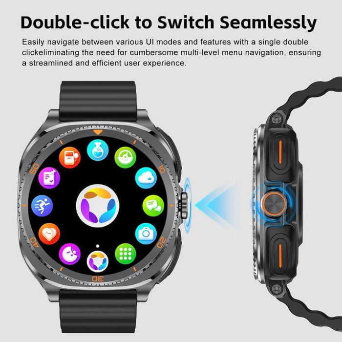 1.53-inch Display 2-in-1 Smart Sports Watch showing UI features and seamless navigation.