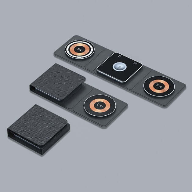 3 in 1 Magnetic Folding Wireless Charger for iPhone & Watch black.
