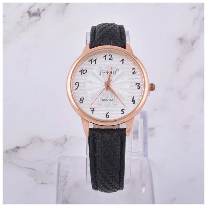 3-Piece Women's Quartz Watch & Sunglasses Gift Box Set featuring a stylish rose gold watch with black strap.