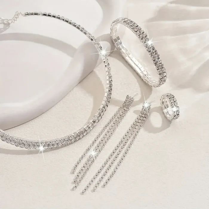 5pcs Luxurious Rhinestone Jewelry Set for Women earrings close view