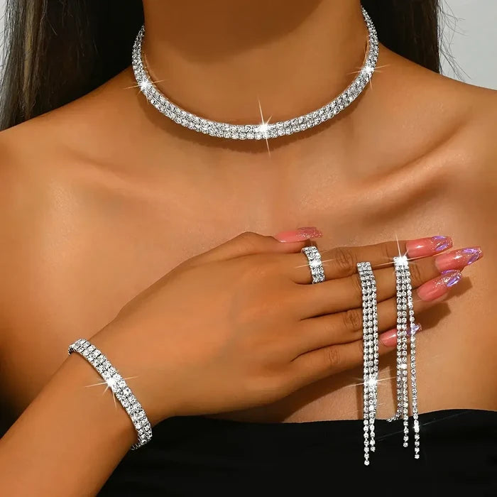 5pcs Luxurious Rhinestone Jewelry Set for Women elegant fashion jewelry