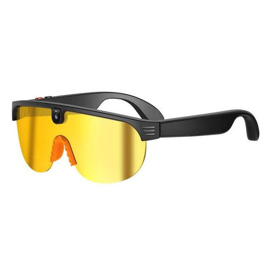 8MP Outdoor Cycling Smart AI Sports Glasses premium sleek black frame profile view