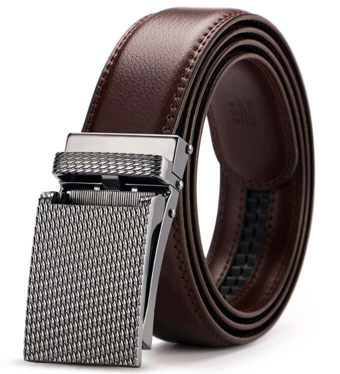 Adjustable Holeless Leather Belts for Men Automatic Buckle two layer cowhide leather texture