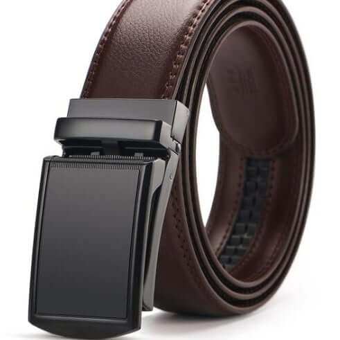 Adjustable Holeless Leather Belts for Men Automatic Buckle brown and black color options