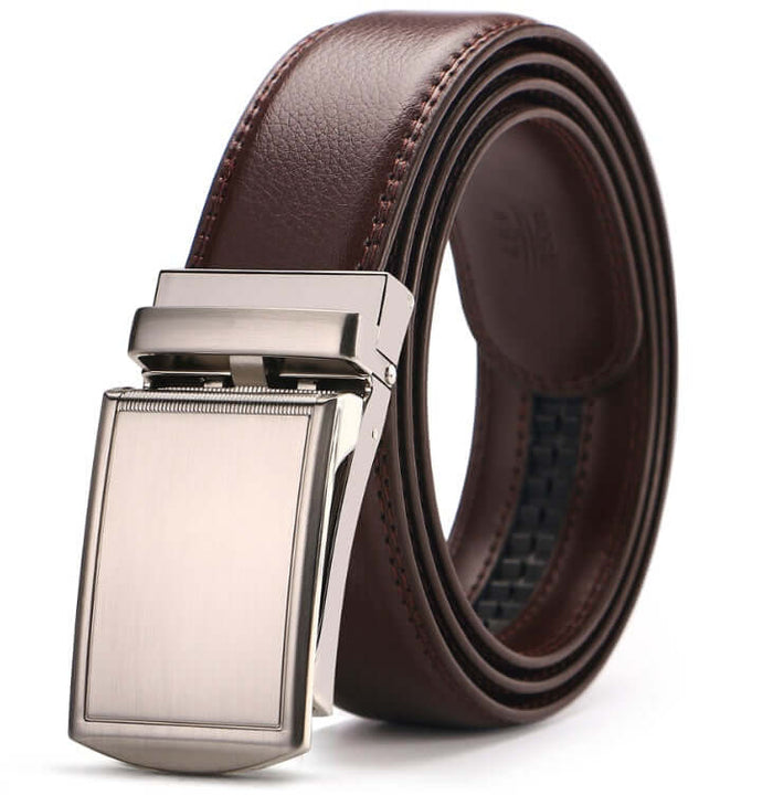 Adjustable Holeless Leather Belts for Men Automatic Buckle smooth holeless adjustment system