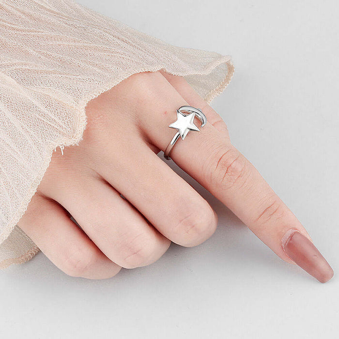 Adjustable Rotatable Star Moon Ring in luxurious polished gold color