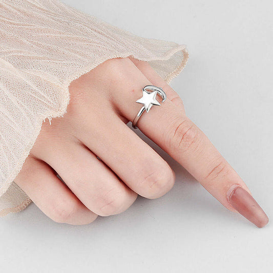 Adjustable Rotatable Star Moon Ring in luxurious polished gold color