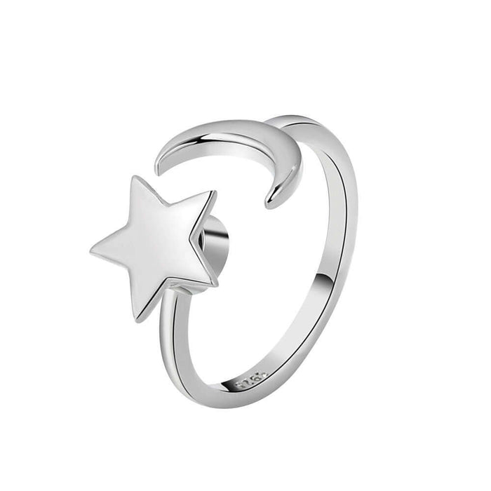 Adjustable Rotatable Star Moon Ring close view highlighting the smooth kinetic spinning mechanism of the star charm