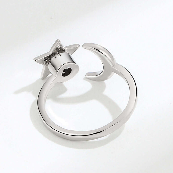 Adjustable Rotatable Star Moon Ring top angle macro capture illustrating the verified 10.5mm face width specification