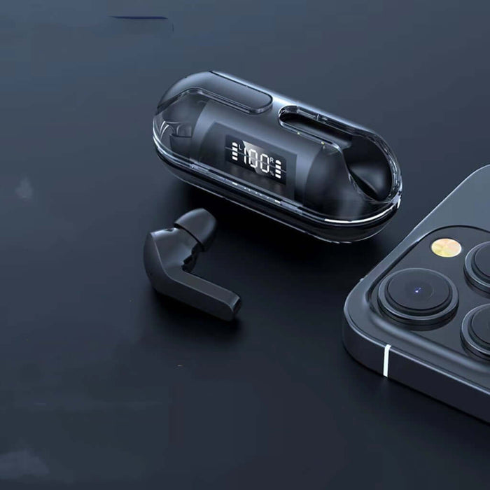 Air13 Pro Fully Transparent Bluetooth Earphones 5.3 light green variant.