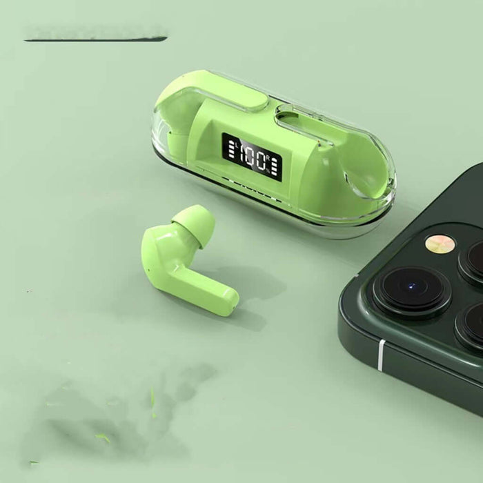 Air13 Pro Fully Transparent Bluetooth Earphones 5.3 white stylish earbuds.