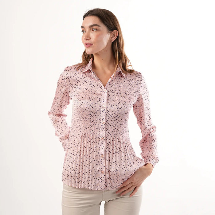 Amelia Navy Pink Spot Pleated Blouse