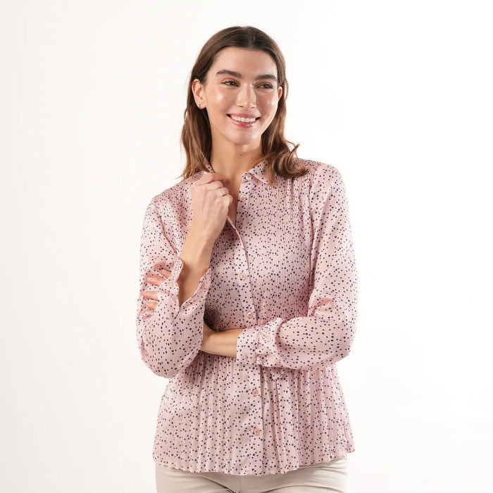 Amelia Navy Pink Spot Pleated Blouse