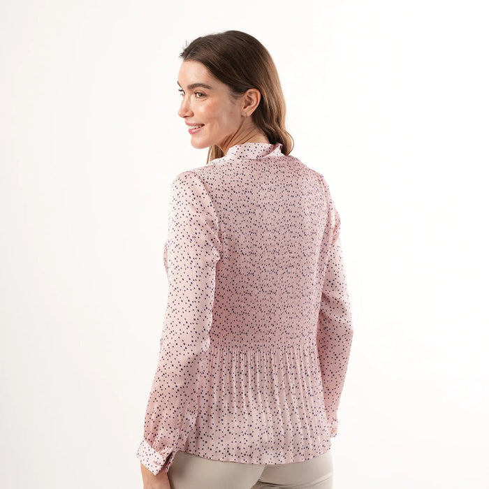 Amelia Navy Pink Spot Pleated Blouse