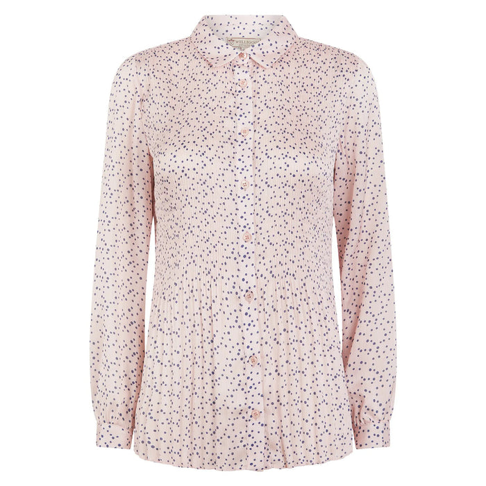 Amelia Navy Pink Spot Pleated Blouse