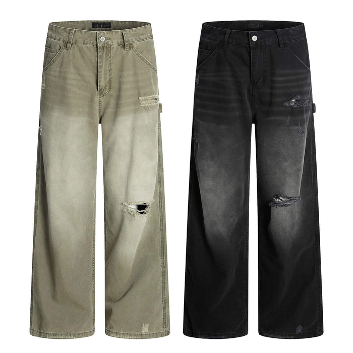 American Retro Tattered Jeans snow green pine denim.