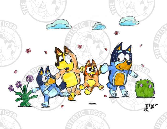 Art Print - B03 Heeler Family Running - Bluey