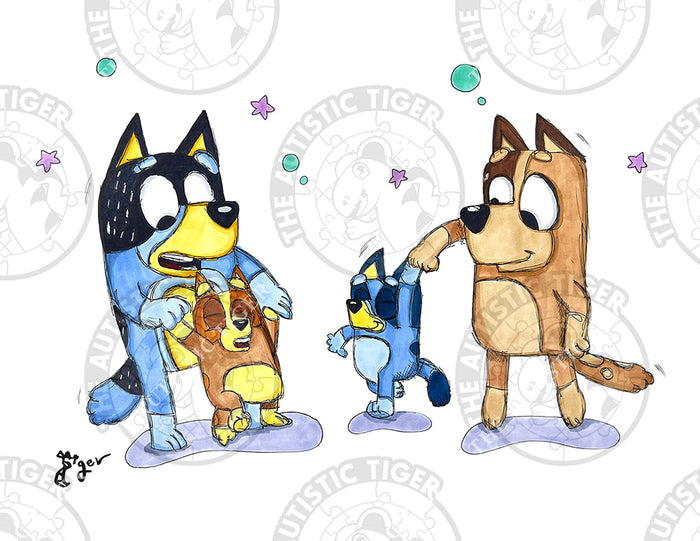 Art Print - B05 Heeler Family Dancing - Bluey