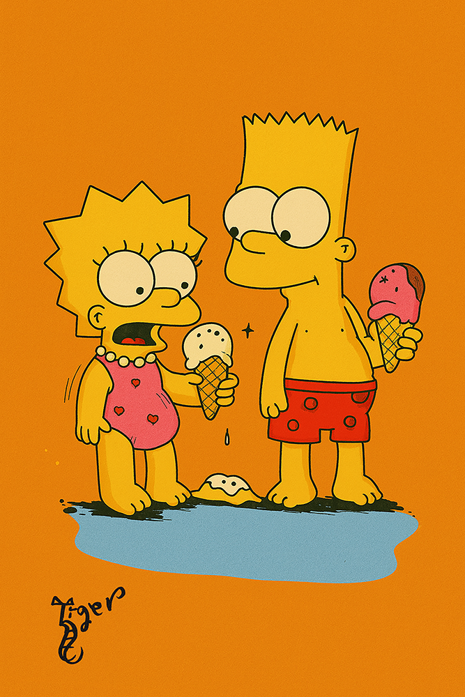 Art Print - C26 Bart and Lisa Simpson Ice Cream