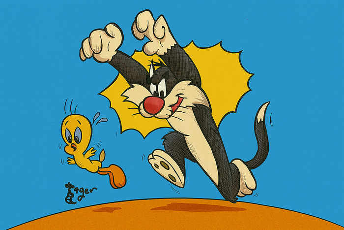 Art Print - C45 Sylvester Chases Tweety - Looney Tunes