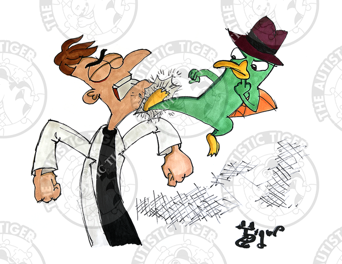 Art Print - D04 Dr Doofenschmurtz and Perry the Platypus - Phineas and Ferb