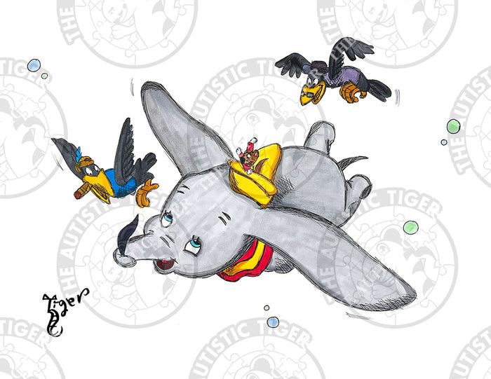 Art Print - D07 Dumbo Flying with Crows