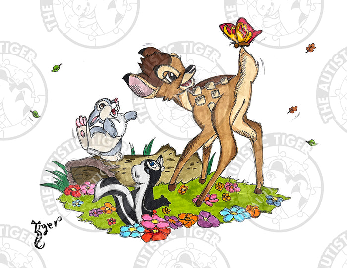 Art Print - D08 Bambi and Friends with Butterfly