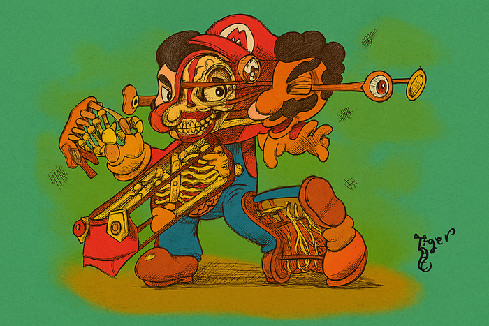 Art Print - H16 Mario Dissected Color - Super Mario Bros / Nintendo