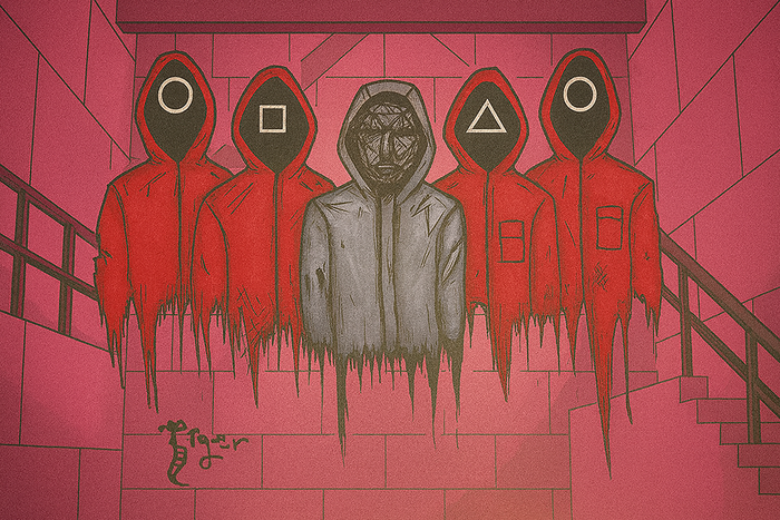 Art Print - H27 Front Man and Guards - FULL SCENE - Squid Games