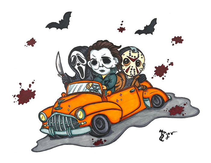 Art Print - H36 Three Horror Guys in a Car