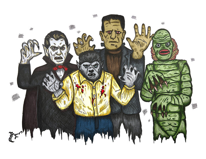 Art Print - H38 Four Classic Universal Horror Guys