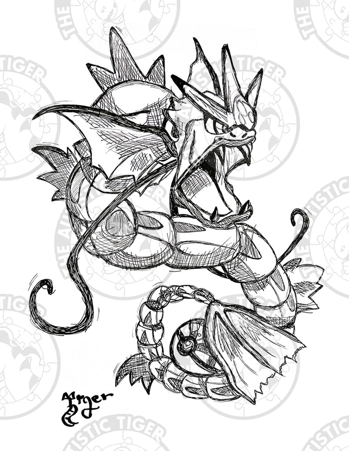 Art Print - P07 Gyarados B/W - Pokemon