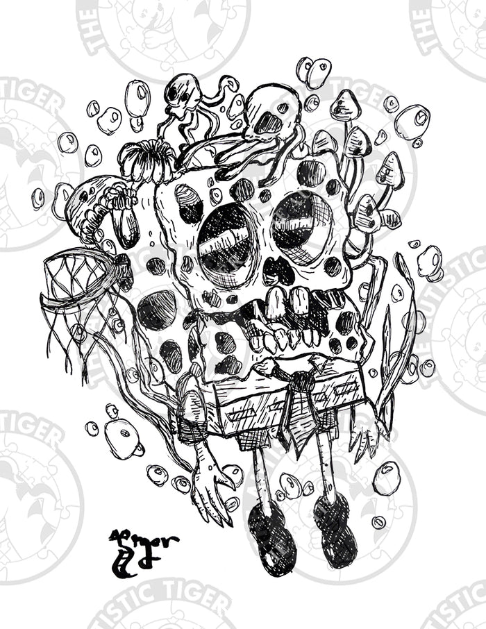 Art Print - P15 Creepy Spongebob B/W - Spongebob Squarepants