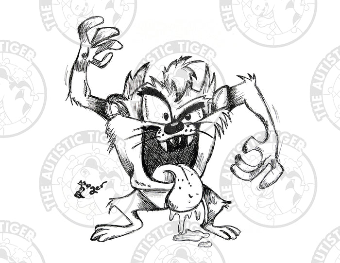 Art Print - P21 Taz B/W - Warner Bros / Looney Tunes