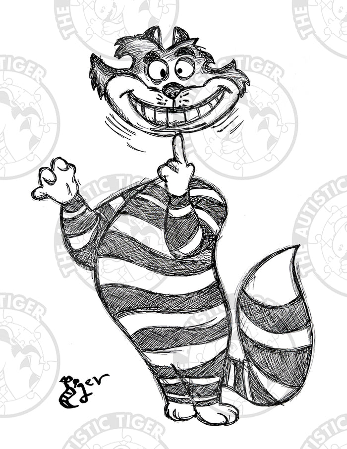Art Print - P29 Cheshire Cat B/W - Alice in Wonderland