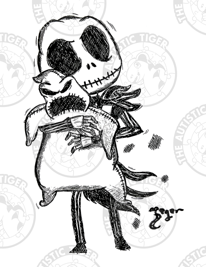 Art Print - P33 Jack and Oogie Boogie B/W - Nightmare Before Christmas