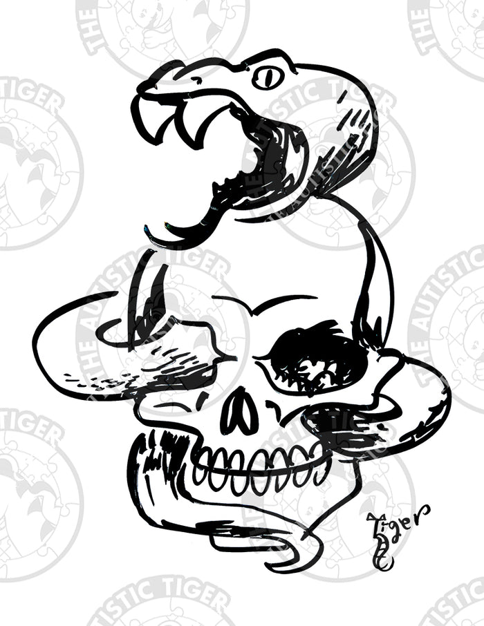 Art Print - P36 Snake Skull B/W
