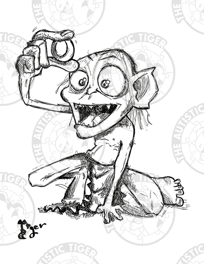 Art Print - P40 Gollum B/W - Lord of the Rings
