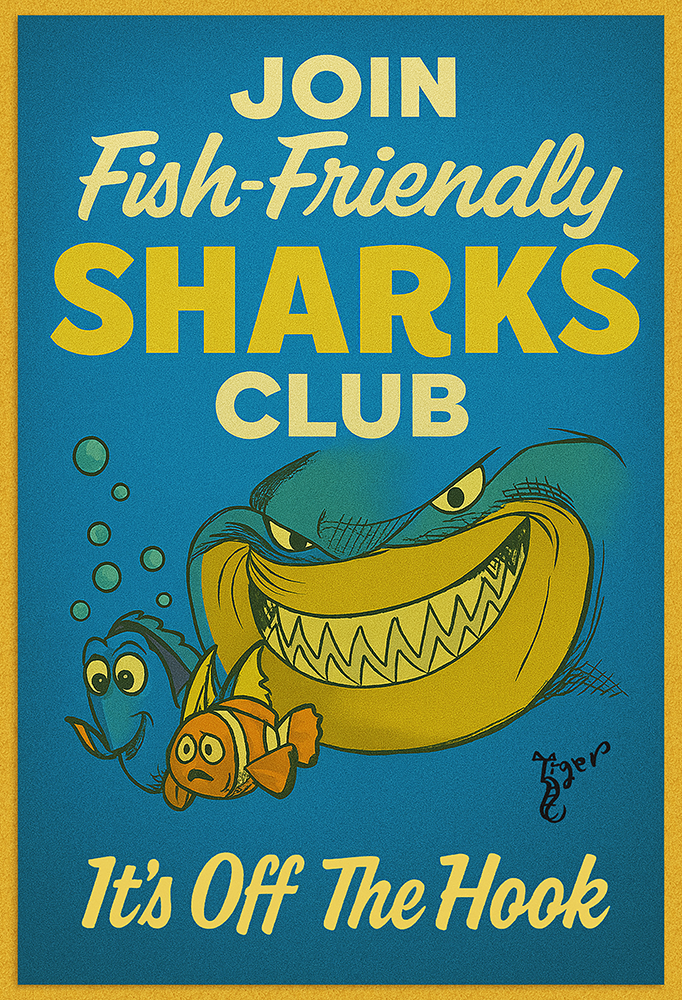 Art Print - PC27 Join the Fish Friendly Sharks Club - Finding Nemo - Postcard