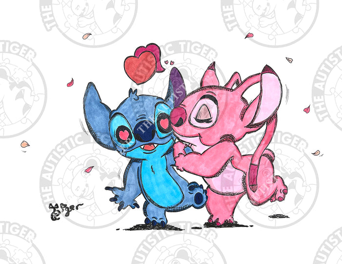 Art Print - S03 Angel Kisses Stitch - Lilo and Stitch