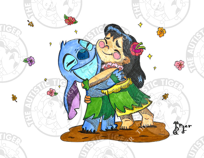 Art Print - S05 Lilo Hugs Stitch - Lilo and Stitch