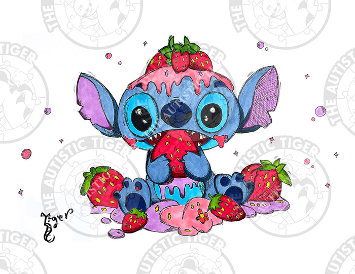 Art Print - S24 Stitch and Strawberry - Lilo and Stitch