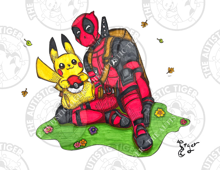 Art Print - SH07 Deadpool and Pikachu - Marvel Pokemon