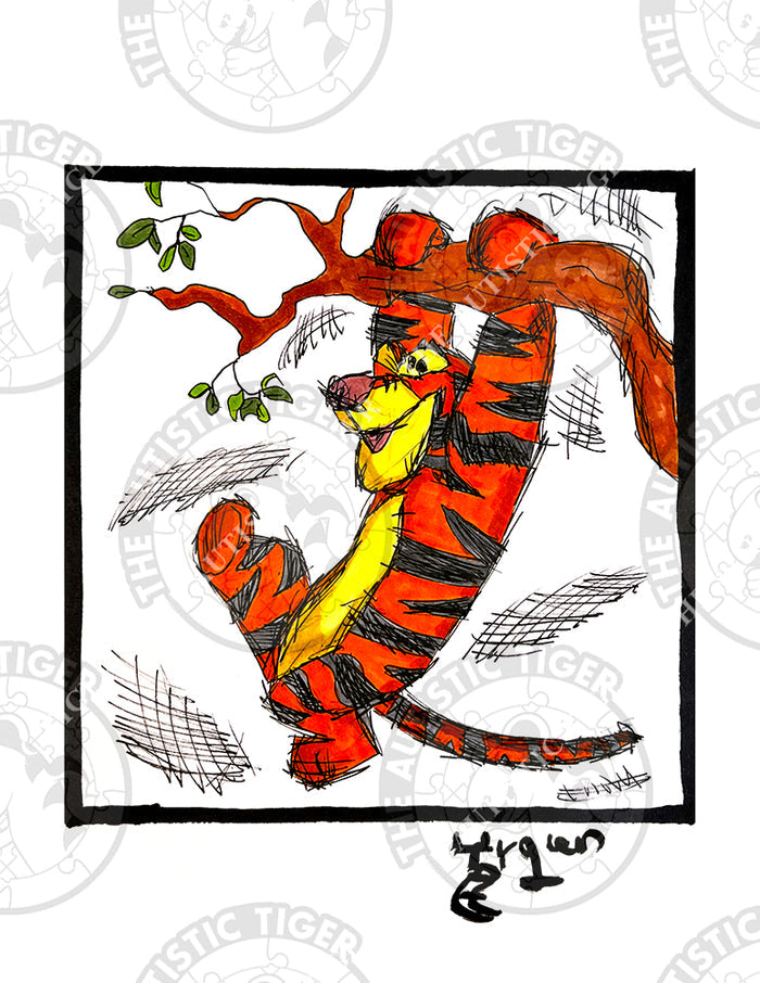 Art Print - W06 Tigger in a Tree - Winnie the Pooh DIsney