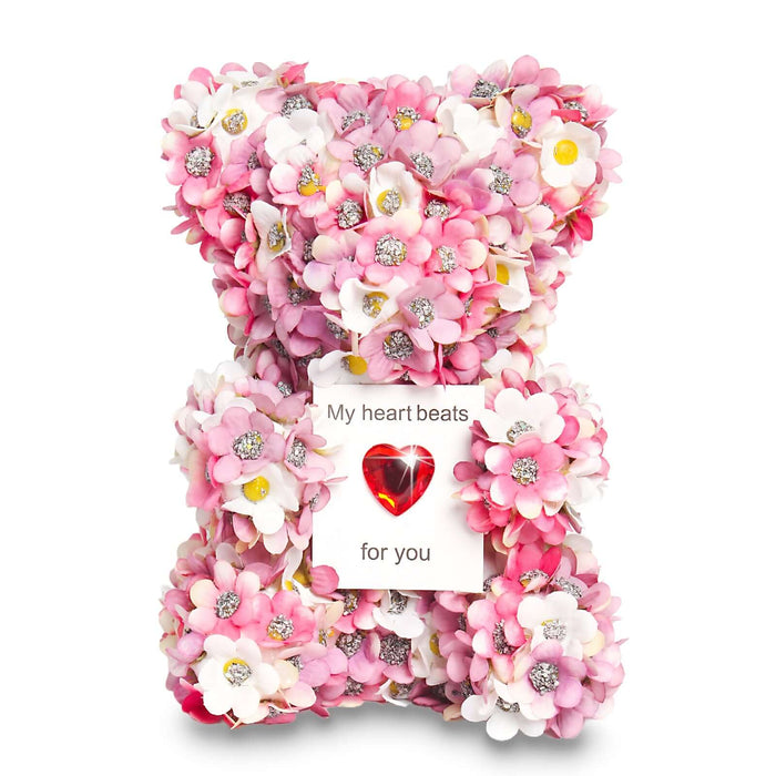 Artificial Rose Bear handmade gift adorned with colorful flowers and a heartfelt message.