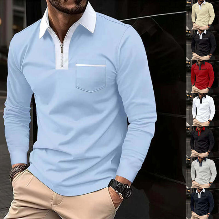 Autumn Mens Long Sleeve Zipper Polo Shirts comprehensive sizing dimensions layout for length and bust alignment