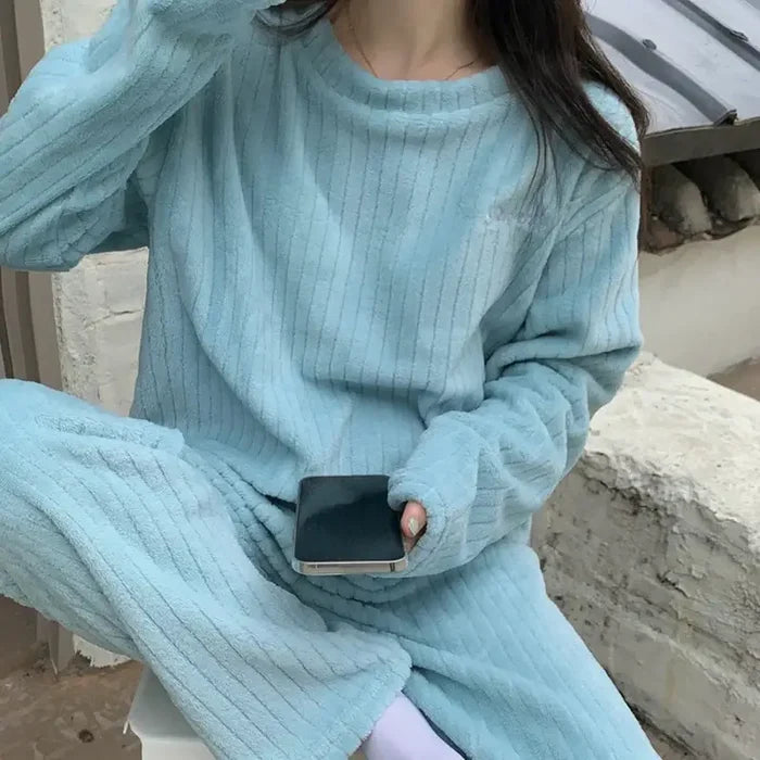 Autumn Velvet Ribbed Fleece 2 Piece Lounge Set relaxed fit style